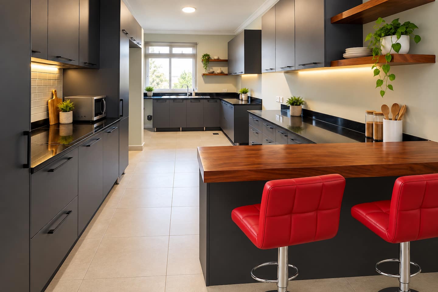 Modern open kitchen with breakfast counter